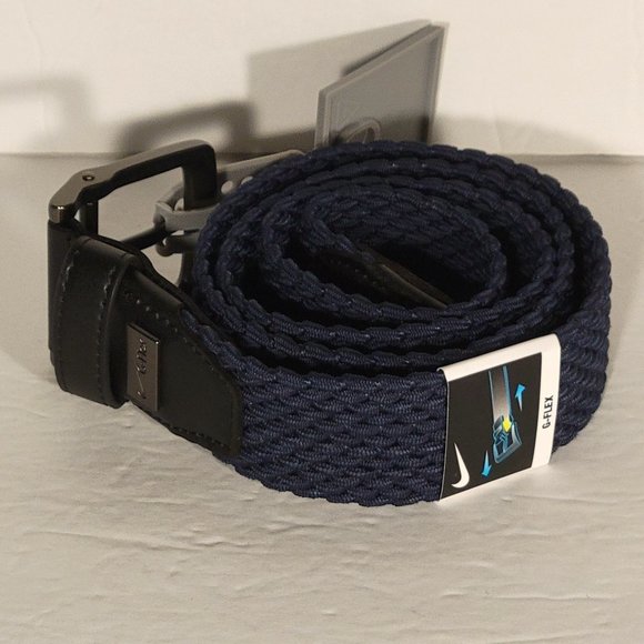 $55 Nike G Flex Webbed Braided Golf Belt Dark Blue NWT Medium (36-38) - Picture 1 of 6